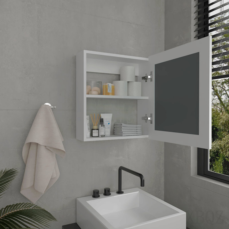 Medicine Cabinet With Mirror Door 20.5" High Cabinet Organizer With Two Interior Shelves  For Bathroom, Kitchen, Mudroom