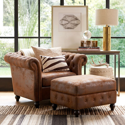 Camberley Traditional Upholstered Accent Chair with Chesterfield Tufting and Rolled Arms for Living Room & Study