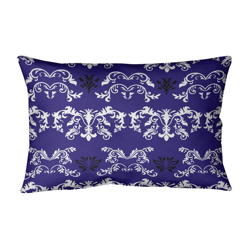 Baltimore Damask Linen Reversible Throw Pillow, Faux Suede, Purple/White/Black