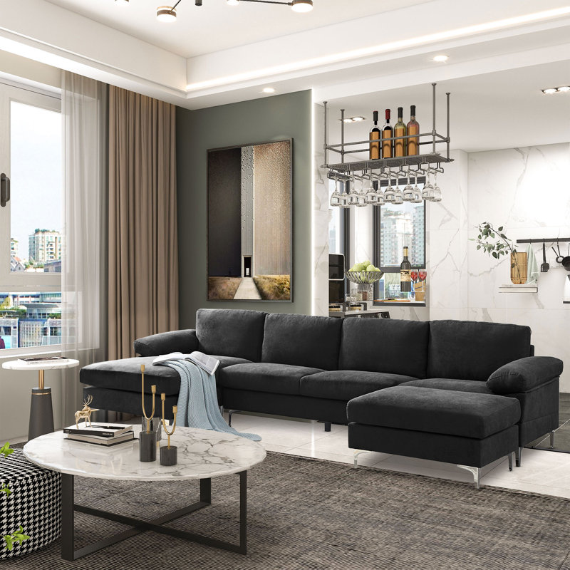 Canapé modulaire 3 pièces rembourré, Mélange de polyester noir