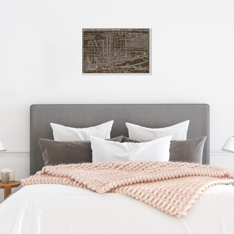 «Chicago Railroad Map Leather», reproduction d'impression sur toile, Cadre blanc, H 30 po x l 20 po