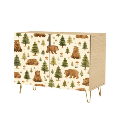 Buffet à 2 portes avec rangement dissimulé en peau de léopard brun pour animaux, salon, cuisine et bar à café