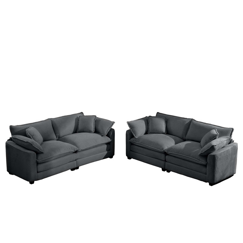 Paire de causeuses en velours côtelé de 81 po de largeur et 70 po de largeur, gris, Gris
