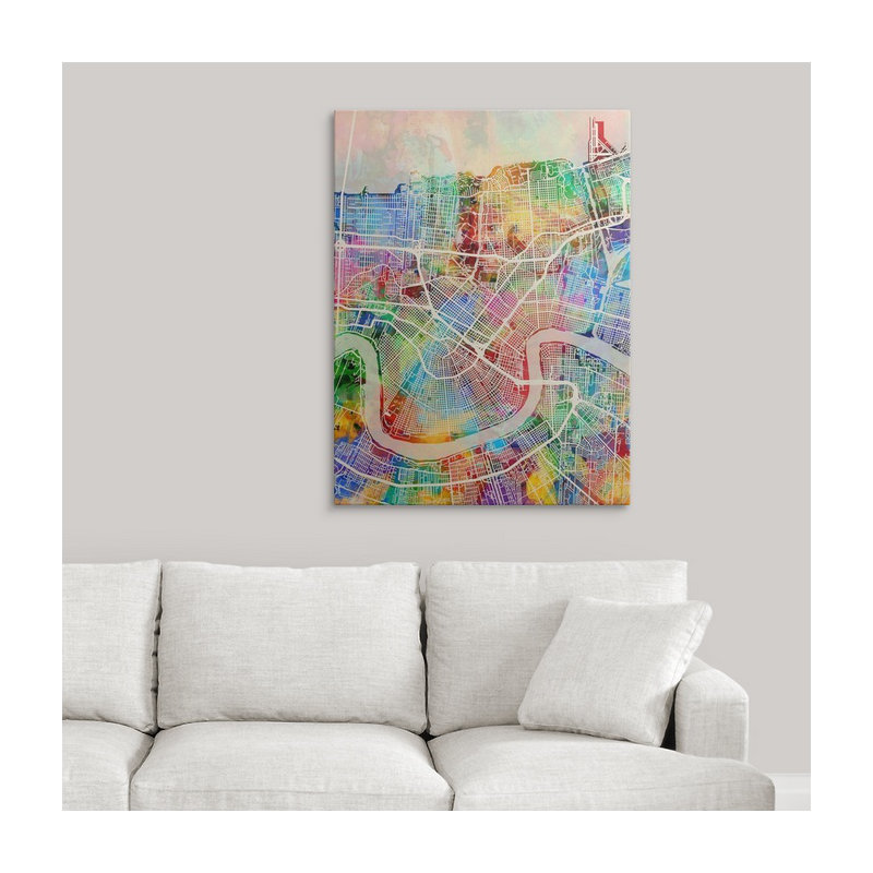 «New Orleans Street Map» par Francy, impression, H 48 po x l 36 po x P 1,5 po, Toile