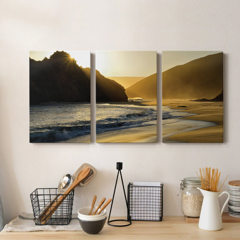 Coucher de soleil à Big Sur - toile tendue avec châssis de qualité supérieure - prête à être accrochée