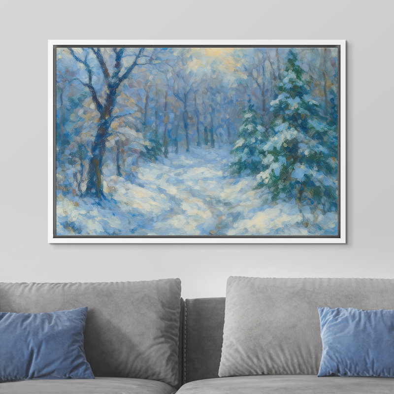 «Blue Winter Forest Path», reproduction d'art encadrée sur toile encadrée, H 16 po x l 24 po x P 1,5 po, Blanc