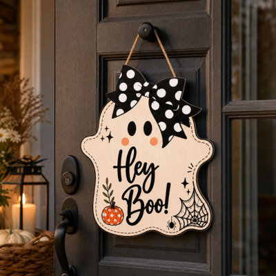 Halloween Decor Halloween Wooden Door Hanger Cute Ghost Hey  Wall Hanging Sign Home Porch Decor Gift