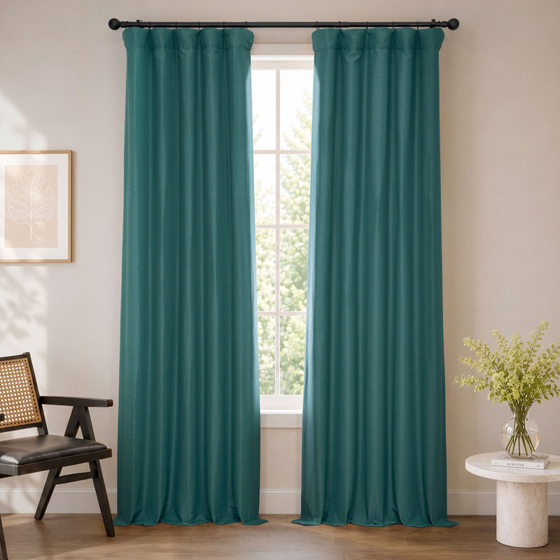 Rideaux obscurcissants en lin synthétique pour chambre et salon Bellino (1 panneau), Sarcelle cirier, L 50 po x L 120 po