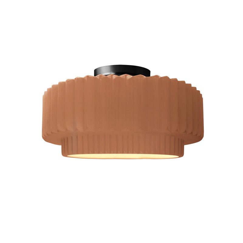 Radiance Ceramic Pleated Semi-Flush Mount, Adobe, Matte Black, 7" H x 12" W x 12" D