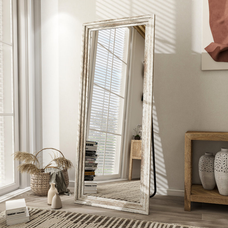 Arandip Solid Wood Full Length Mirror, 71" x 30", Retro White