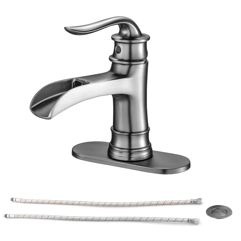 Waterfall Spout Bathroom Faucet,Single Handle Single Hole With Pop Up Drain
