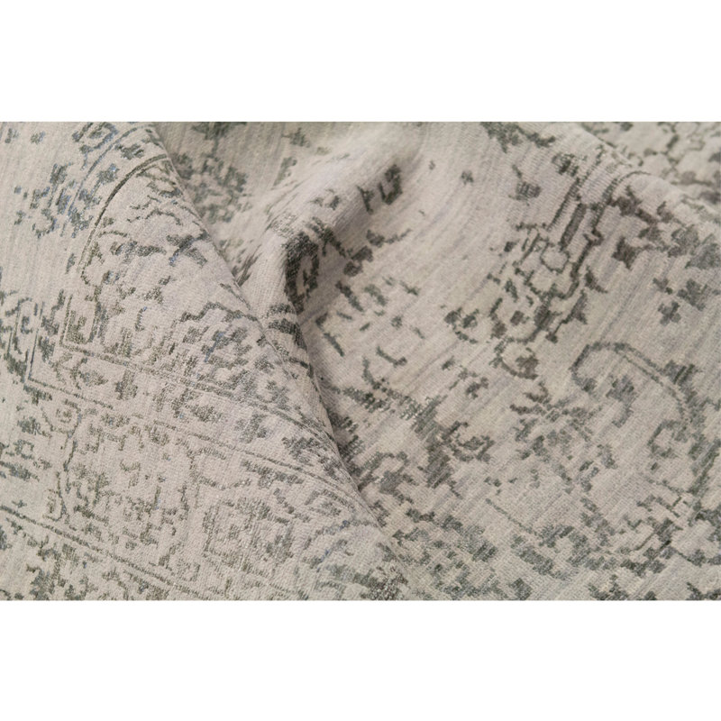Tapis gris / noir en laine / viscose noué à la main 7 pi 11 po x 9 pi 11 po