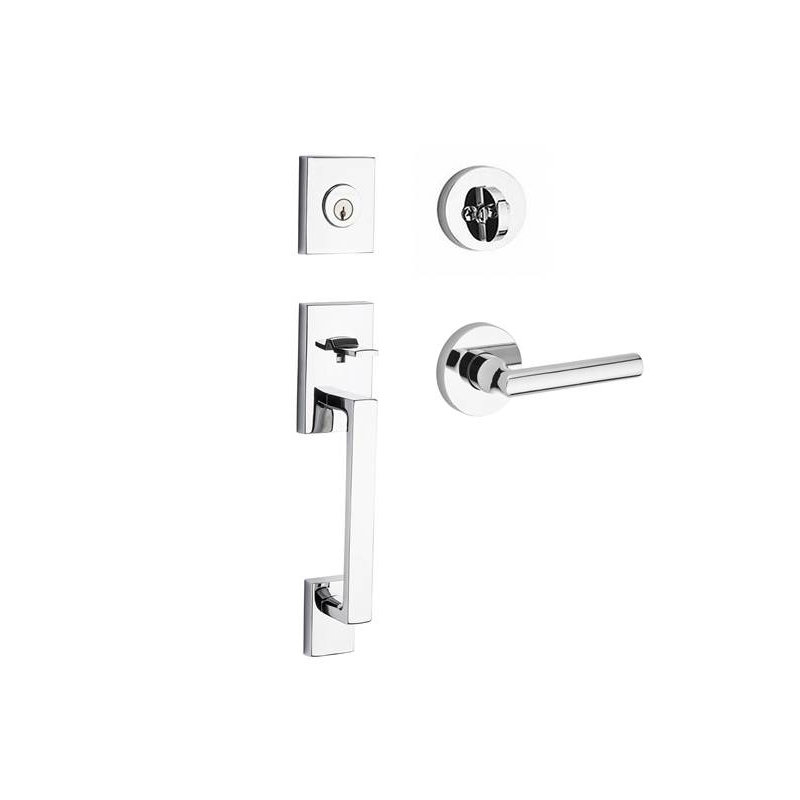 La Jolla Handleset with Single Cylinder Deadbolt and Door Lever and Rosette, Polished Chrome, Keyed Alike, Yes