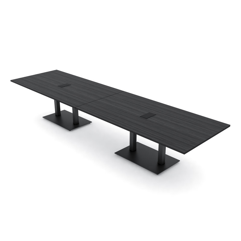 Table de conférence rectangulaire avec base en métal double | Unité électrique, Noir mat, Nuit asiatique, L 168 po x l 48 po