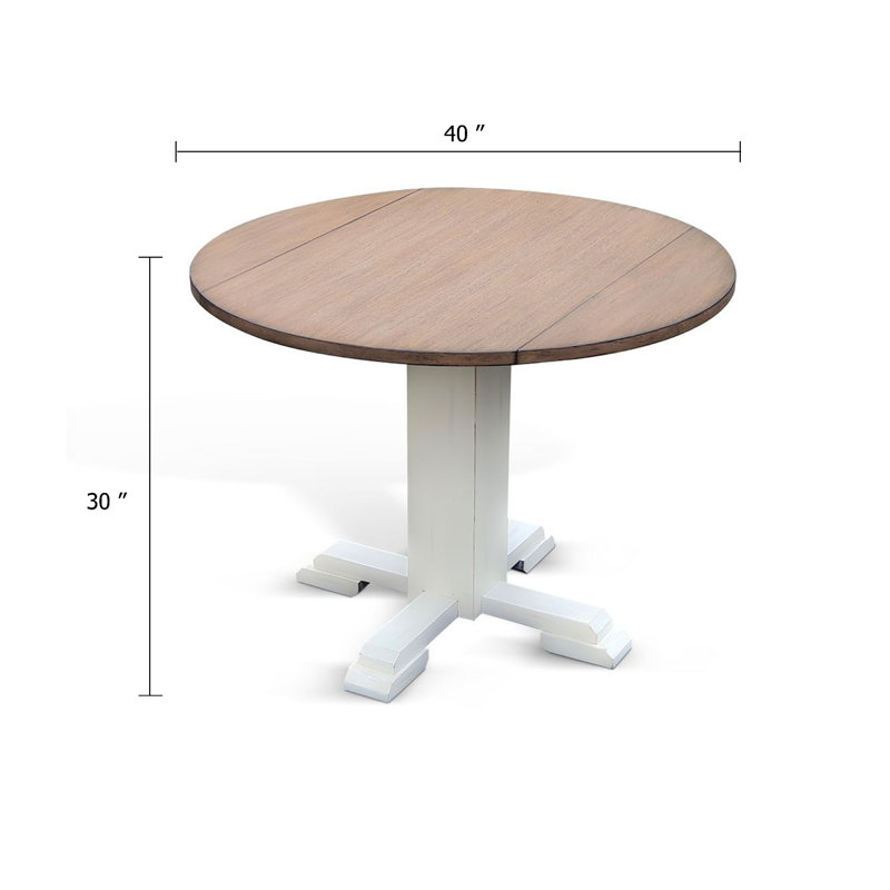 Table de salle à manger ronde avec feuilles tombantes Lemy, plateau brun foncé de 40 pouces, blanc