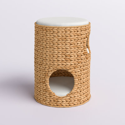 Aberdeen Neith Wicker 3-Tier Cat Bed Condo with Cushions, Tan/Cream