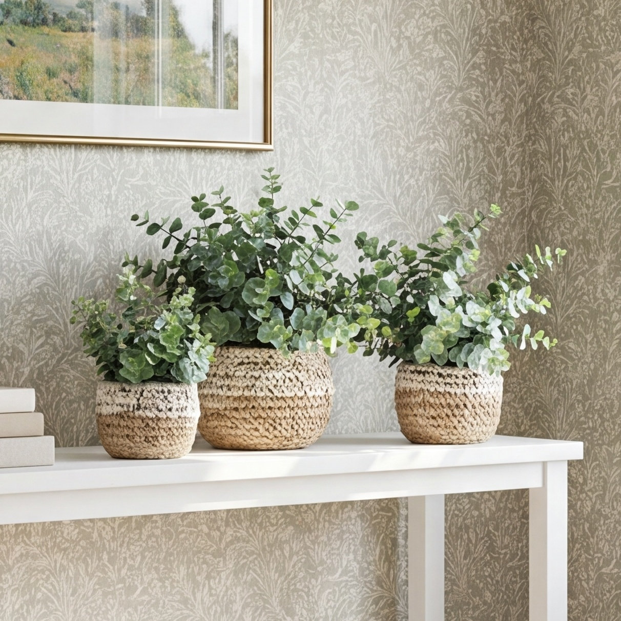 11'' Faux Eucalyptus Plant in Wicker/Rattan Pot