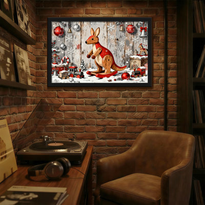 Christmas Wooden Kangaroo Christmas Toy Scene