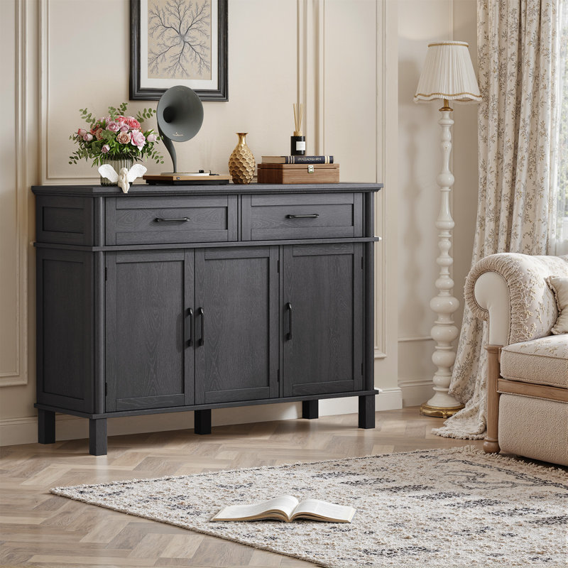 Buffet Cabinet Sideboard With Drawers, Shelves And Doors, Black, 34.2" H x 47.2" W x 14.9" D