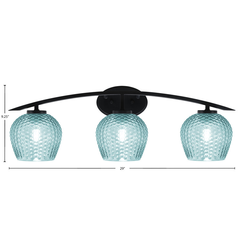 Kurve 3 Light Bath Bar With 6" Textured Glass, Teal, Matte Black