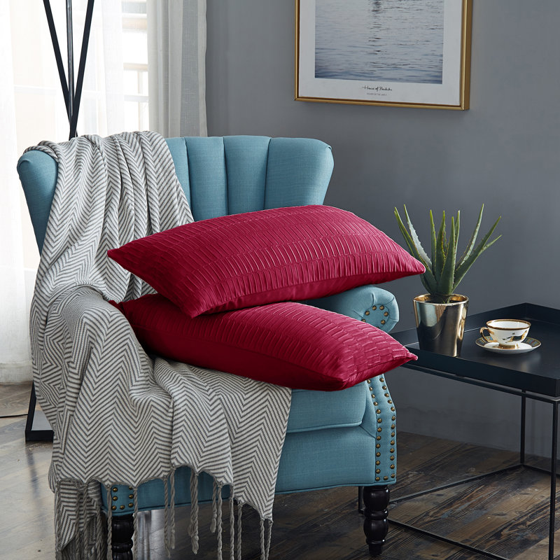 Pleated Velvet Lumbar Pillow Covers, Garnet