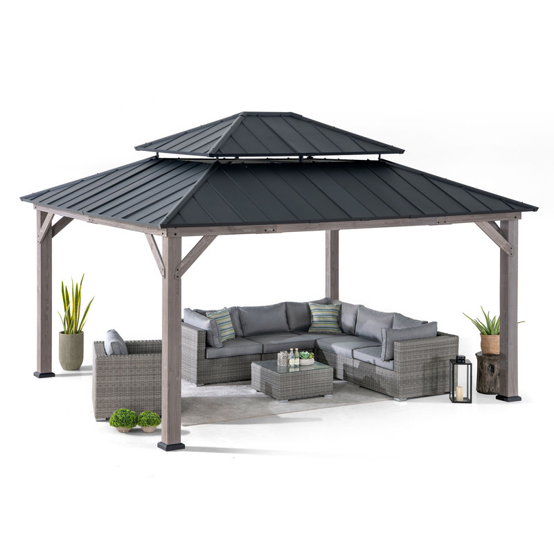 Archwood 13 ft. x 15 ft. Cedar Framed Gazebo with Black Steel Roof