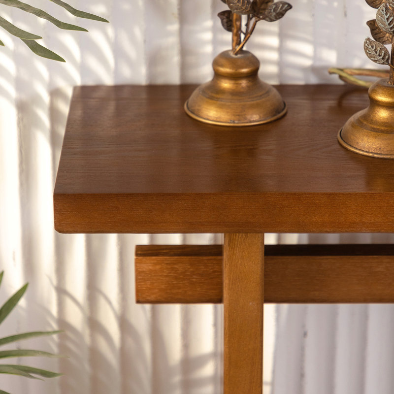 Console noyer en MDF brun, table de canapé d'entrée étroite de 55 pouces, table d'appoint minimaliste rustique avec cadre de support double, console de vestibule facile à assembler pour le couloir du salon