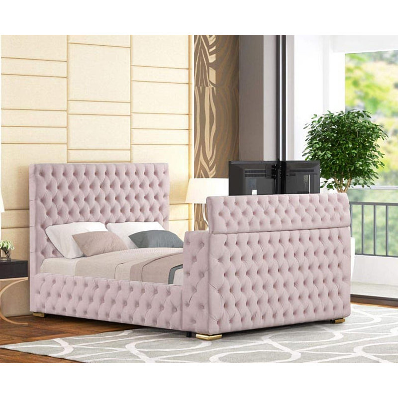 Upholstered TV Bed Storage Bed, Queen