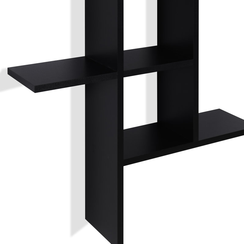 Suffield 4-Shelve Manufactured Wood Asymmetrical Tiered Shelf, Black