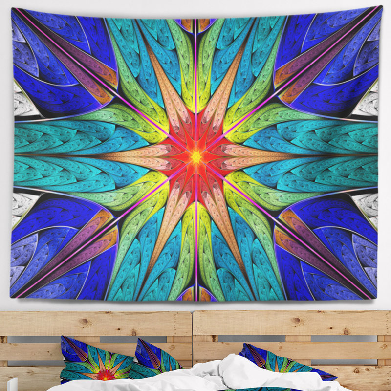 Tapisserie fleur en couleurs fractales abstraites, H 32 po x l 39 po