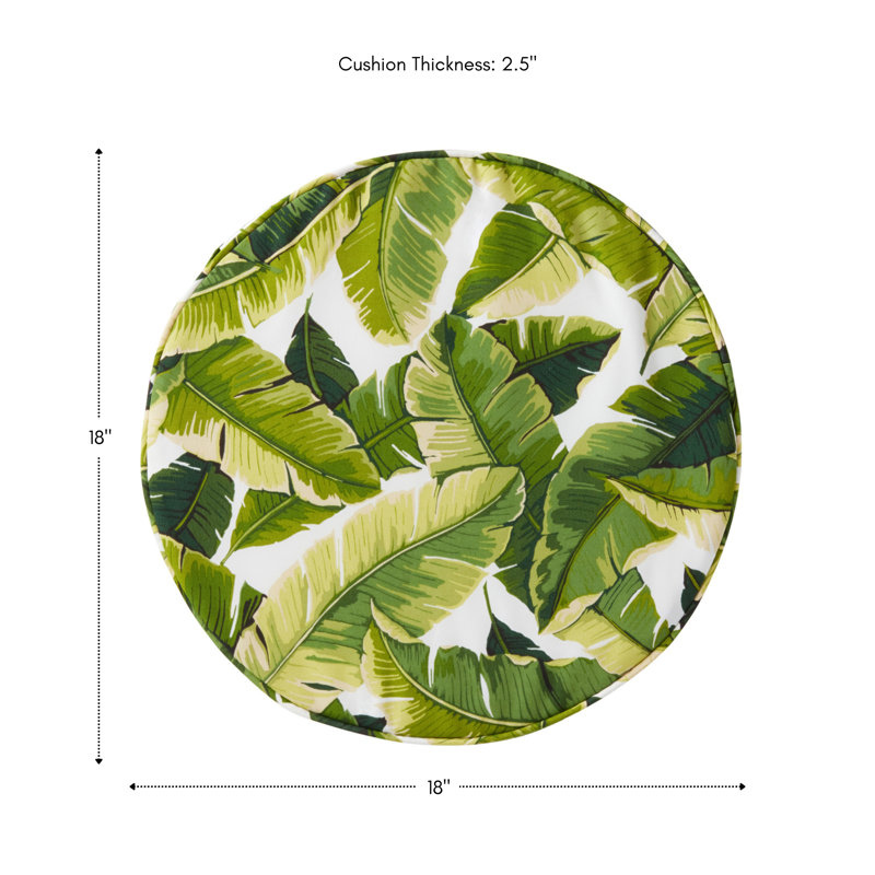 Outdoor Round Dining Chair Seat Pad, Palm Leaves White