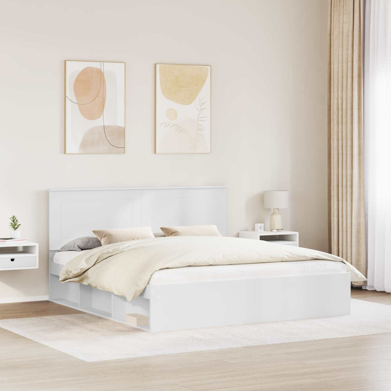  Bed Frame With Headboard White 120 X 190 Cm Solid Pine Wood, Super King (200 x 200 cm), White