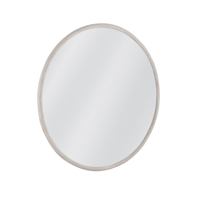 White Wash Round Wood Frame Wall Mirror