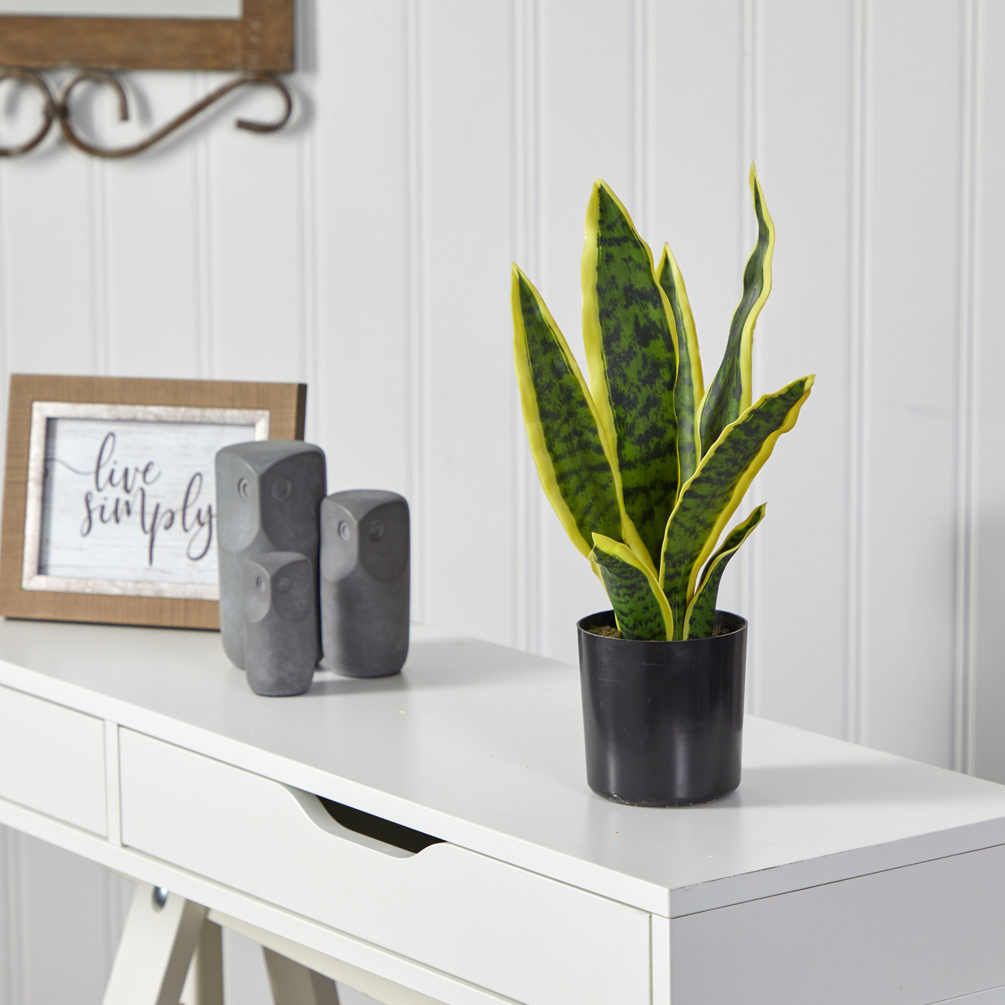 Faux Snake Plant (Sansevieria) Plant in Pot, Yellow, 14" H x 6" W x 6" D