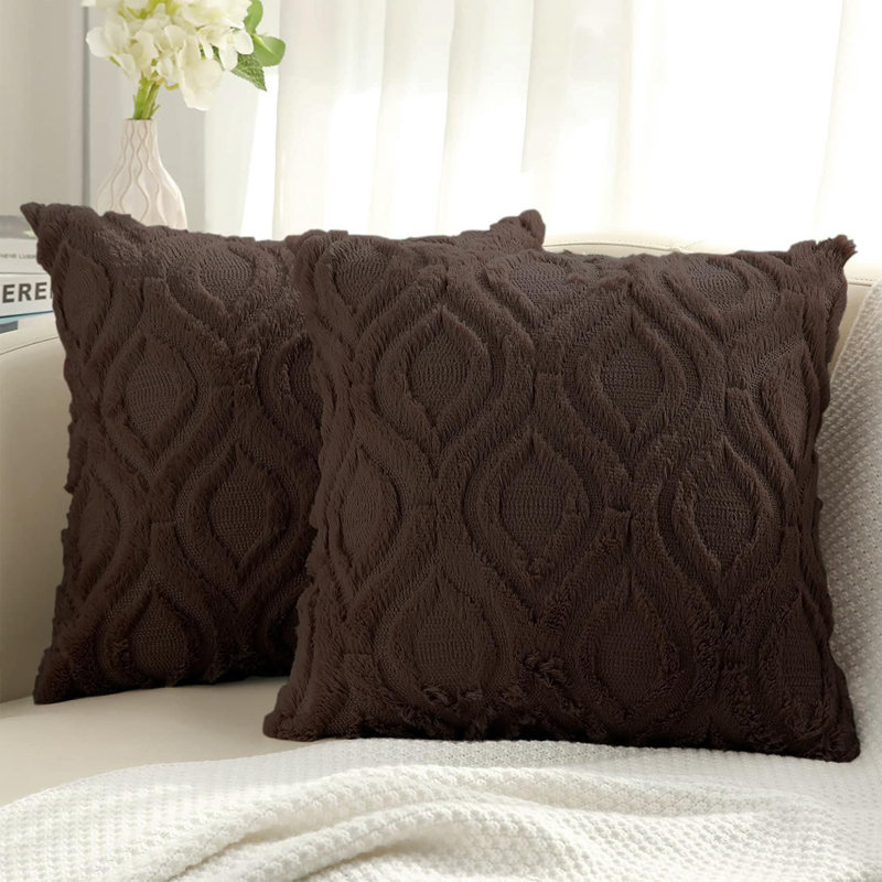 Decorative Throw Pillow Covers 24X24 Set Of 2, Soft Plush Faux Wool Couch Pillow Covers, Green, Brown