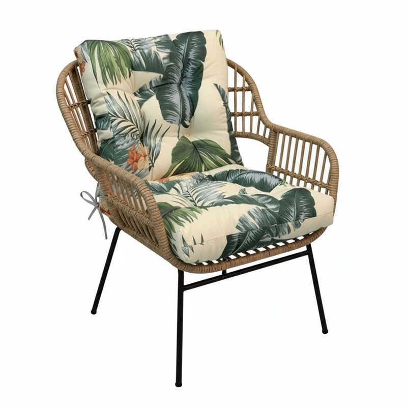 Patio Seat & Back Cushions, 42"×24" Tufted Water-Resistant Outdoor Cushion For Rocking, Dining Chairs, Hawaiian Print