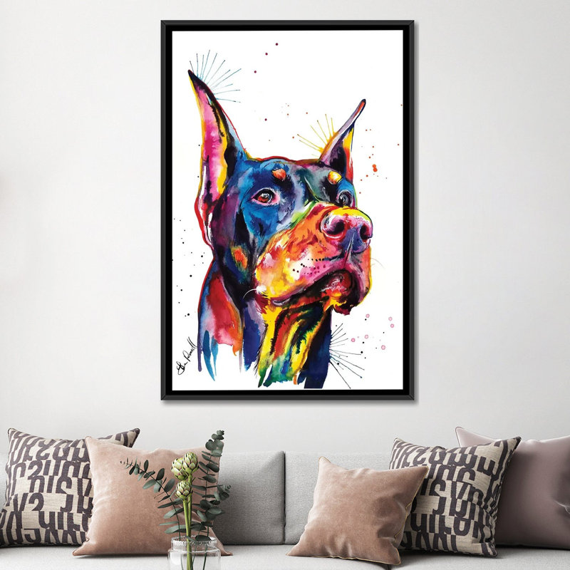 « doberman », impression sur toile, H 26 po x l 18 po x P 1,5 po, Toile avec cadre noir, Pas de tapis