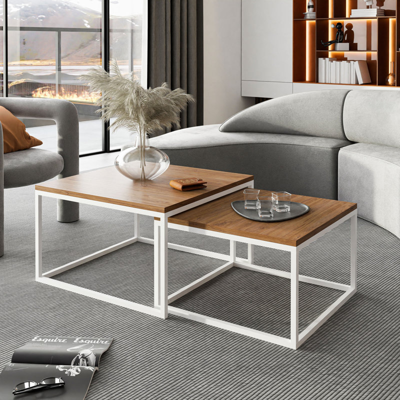 2-piece coffee table set Ahlers, 42cm H x 70cm L x 70cm W, Stirling Oak/White