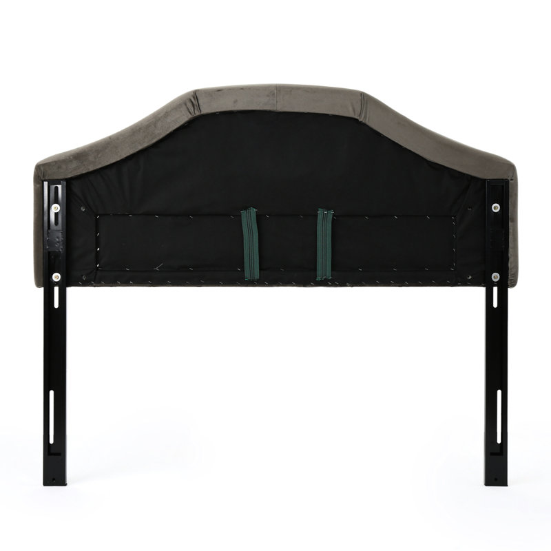 Grey Headboard With Velvet Covering And Modern Style Full Sized Headboard, Accentuating Button Refinement Nailhead, Full 
