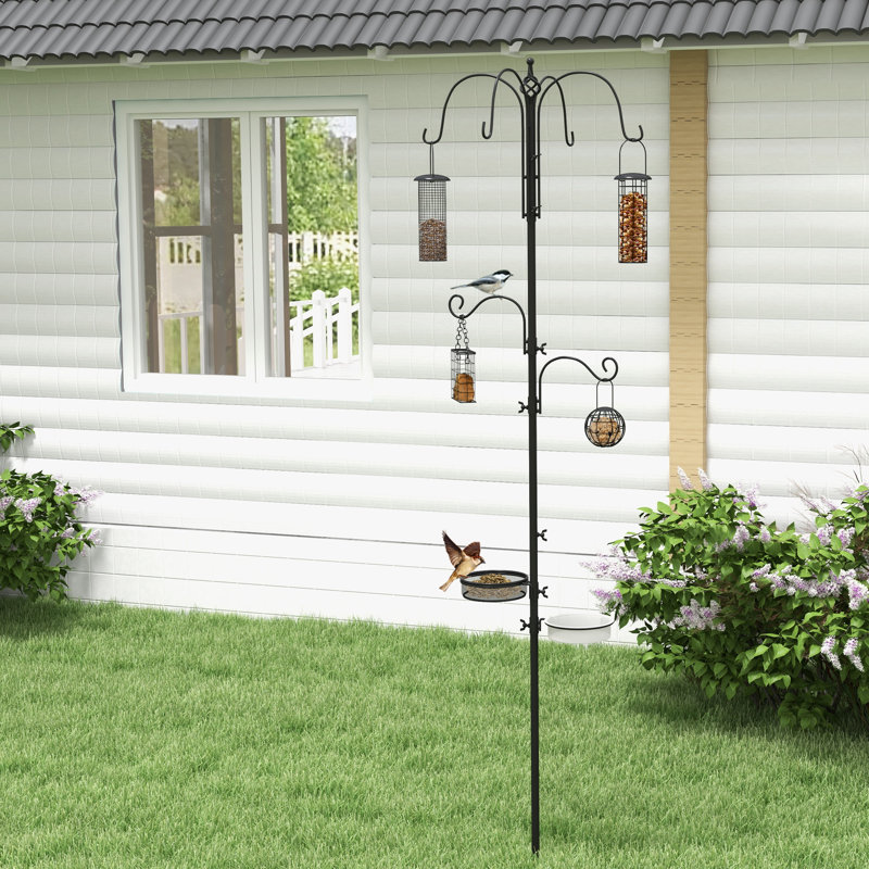 Bird Feeding Station Kit Wild Bird Feeder Pole with 6 Hooks 4 Prong Bases