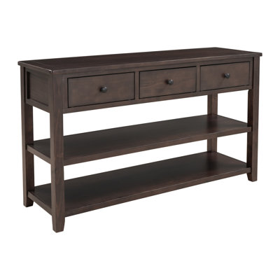 Retro Design Console Table With Two Open Shelves, Pine Solid Wood Frame And Legs For Living Room (Espresso)