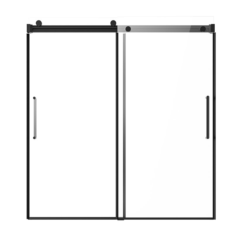 Porte de douche en verre l 56 à H 60 po, verre incassable de 0,31 po d'épaisseur, conception de fuite, disposition réversible, porte de baignoire noire