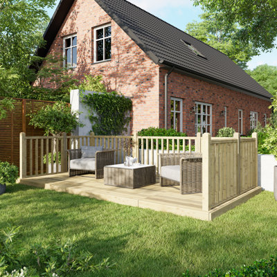 Powersheds 8 x 16ft Timber Pressure Treated Decking Kit - Handrails on Three Sides