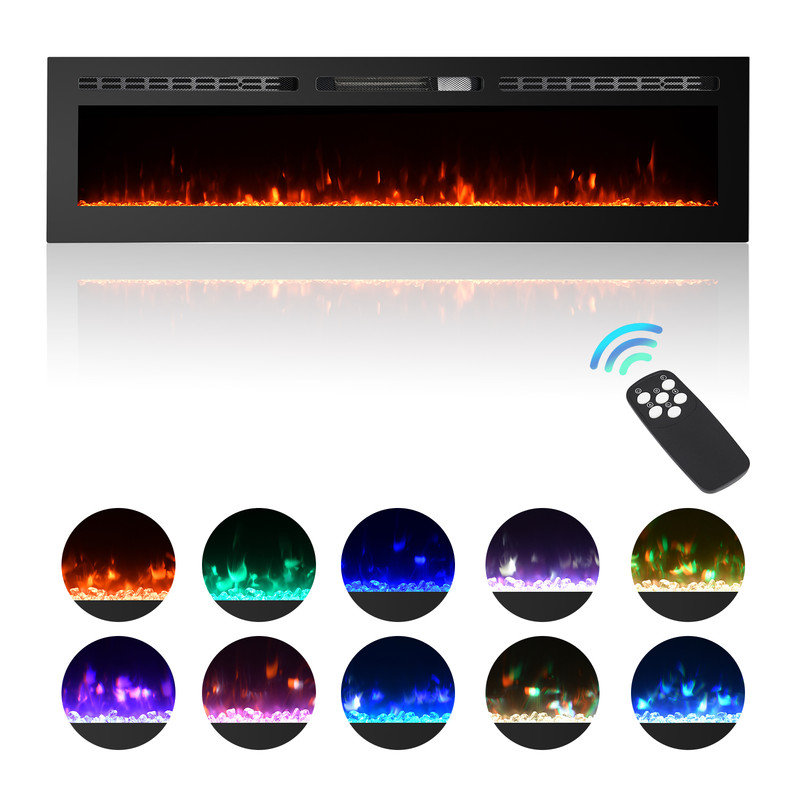 Electric Fireplace in-Wall Recessed, 60" Wall Mounted with Remote Control, 750/1500 W Heater