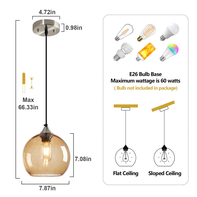 Luminaire suspendu en forme de globe à 3 lumières Charolyn Luminaire suspendu en verre pour îlot de cuisine, Café