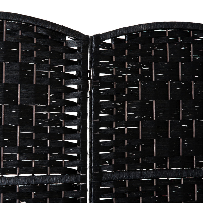Écran d'intimité à 4 panneaux Black Weave. Élégant pour les salles d'entraînement, avec un design élégant et une fonction pliante portative, un paravent de 6 pi de hauteur - noir. Cloisons de séparation, panneaux, charnières, compact
