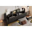 Structure de lit flottant pour grand lit avec tête de lit avec rangement, lit plateforme tapissier moderne avec veilleuse tactile et chargeur USB
