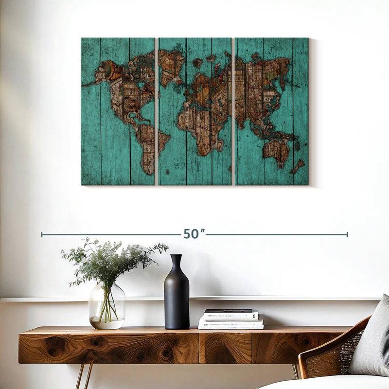 Carte en bois Aliaz turquoise, H 24 po x l 38 po