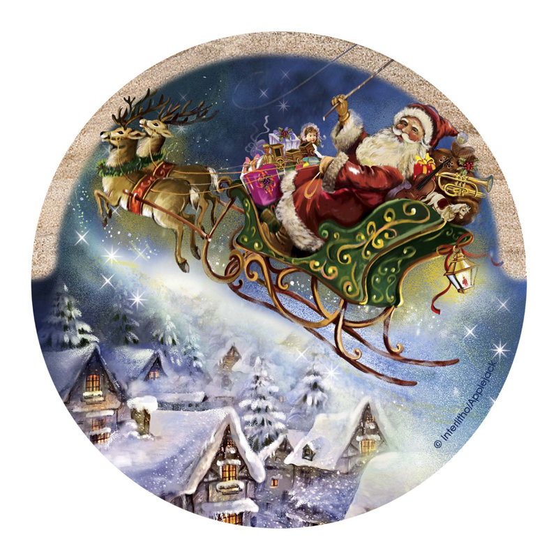 Santa's Sleigh 4-Pack Natural Sandstone Coasters