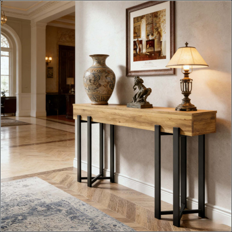 Tablette de présentation de bureau, console de style moderne, longue table de canapé, Brun pâle
